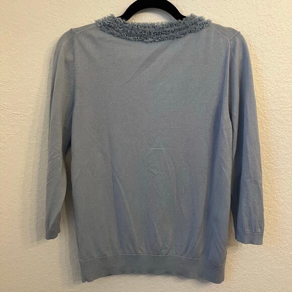 Talbots Cardigan Womens M Silk Blend Fringe Trim Pastel Blue Coquette Office - Picture 7 of 11